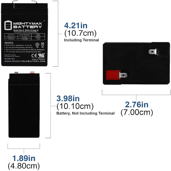 6V 4.5AH Replacement Battery For Power Rite PRB64 - 2PK